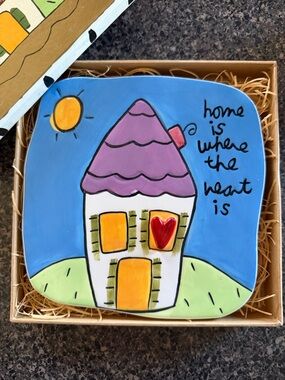 Silvestri by Sandra Magsamen.Hand-Painted House Tile — Blue, Purple, Yellow, Red